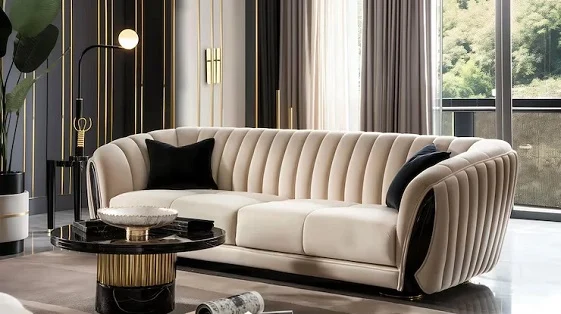 Luxury modern curved sofa in elegant contemporary living room