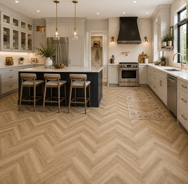 Herringbone kitchen flooring design Abu Dhabi