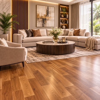 Modern engineered wood flooring in Abu Dhabi living room