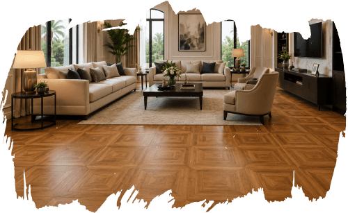 Parquet flooring tiles in modern living room of Abu Dhabi