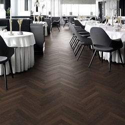 Smoked Mat oak parquet flooring in restaurant
