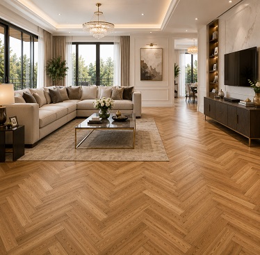 herrinbone parquet flooring in living room