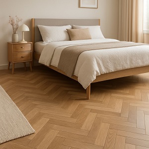 luxury bedroom with parquet flooring