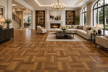 room featuring elegant basketweave parquet flooring