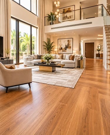 Luxury Abu Dhabi living room wooden flooring