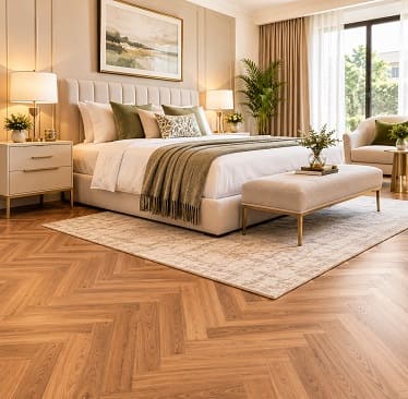 bedroom herringbone wooden flooring
