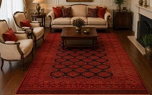 Heritage Red Medallion patterned area rug in a traditional living room
