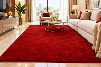 Red area rug in modern living room, Abu Dhabi