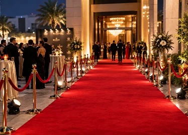 Red carpet event entrance at night, Abu Dhabi