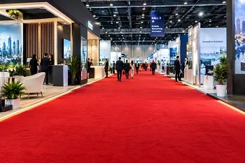 Red carpet flooring at exhibition hall in Abu Dhabi
