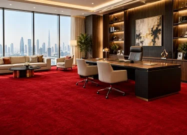 Red carpet flooring in executive office