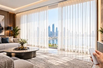 Sheer motorized curtains in room in Abu Dhabi
