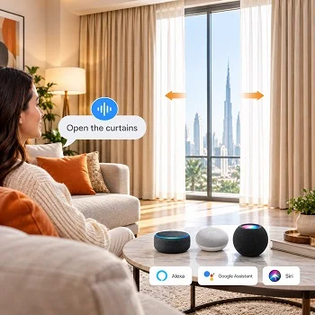 Voice control for motorized curtains via Alexa, Google, Siri