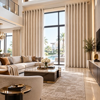 Luxury villa in which soundproof eyelet curtains are installed