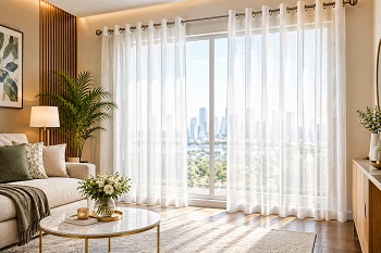 Sheer eyelet curtain in villa living room