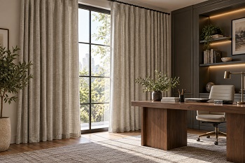 Thermal linen curtains in office room, Abu Dhabi