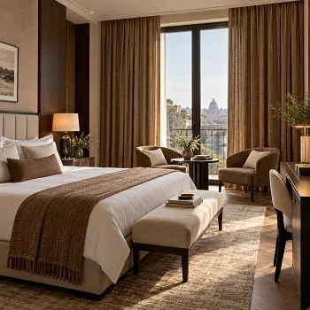 brown color linen curtains in hotel room