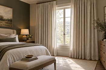 lined linen curtains in bedroom